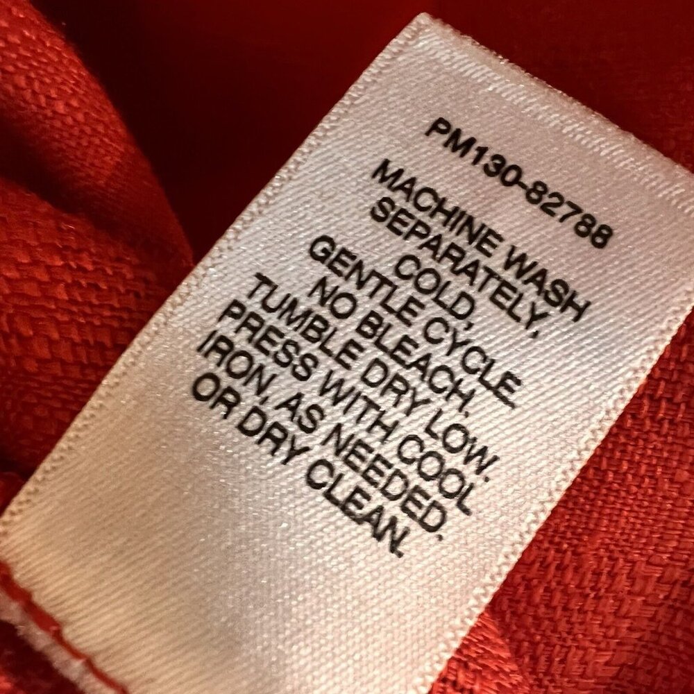 PENDLETON Blouse Womens Petite 8 Red Linen Pullover V Neck Gray Trim 3/4 Sleeve - Picture 8 of 13